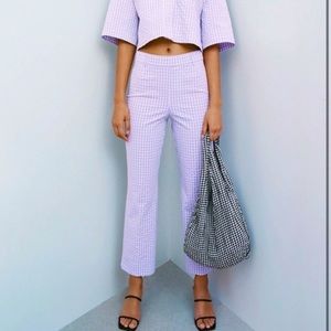 Zara lilac gingham straight leg trousers size medium